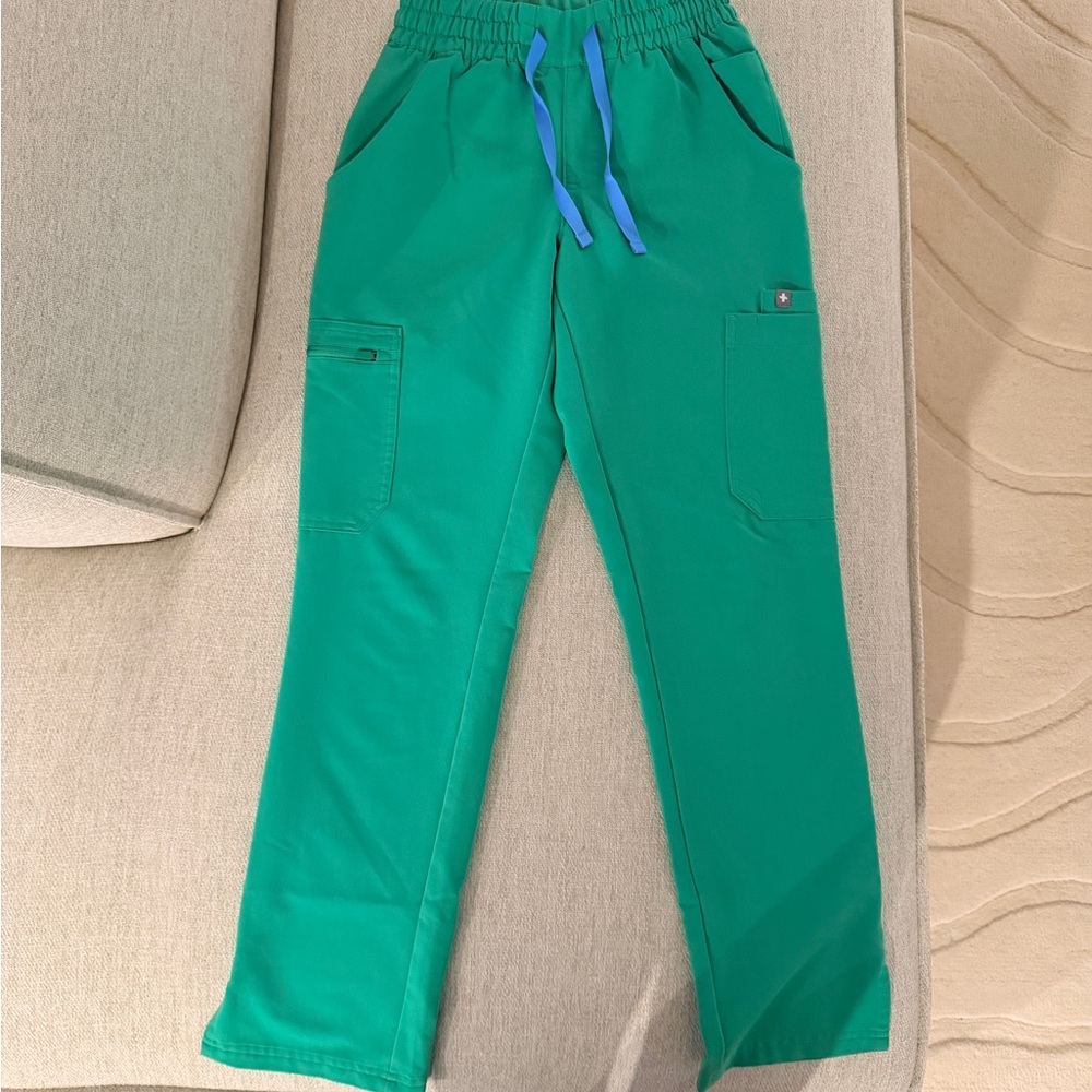 FIGS Scrub Pants XXS Petite Emerald Green High Waisted EUC